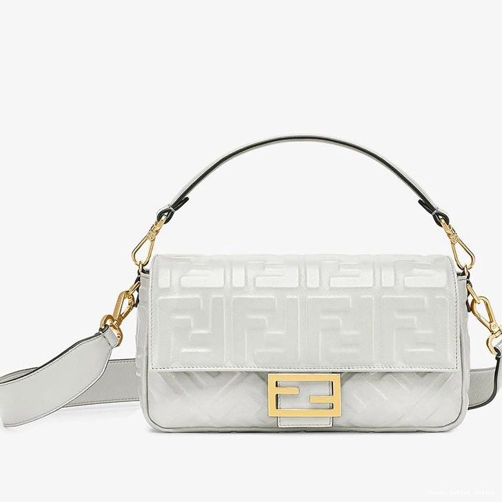 Affordable Fendi Bag White Nappa Motif Medium Baguette In Leather FF 0716